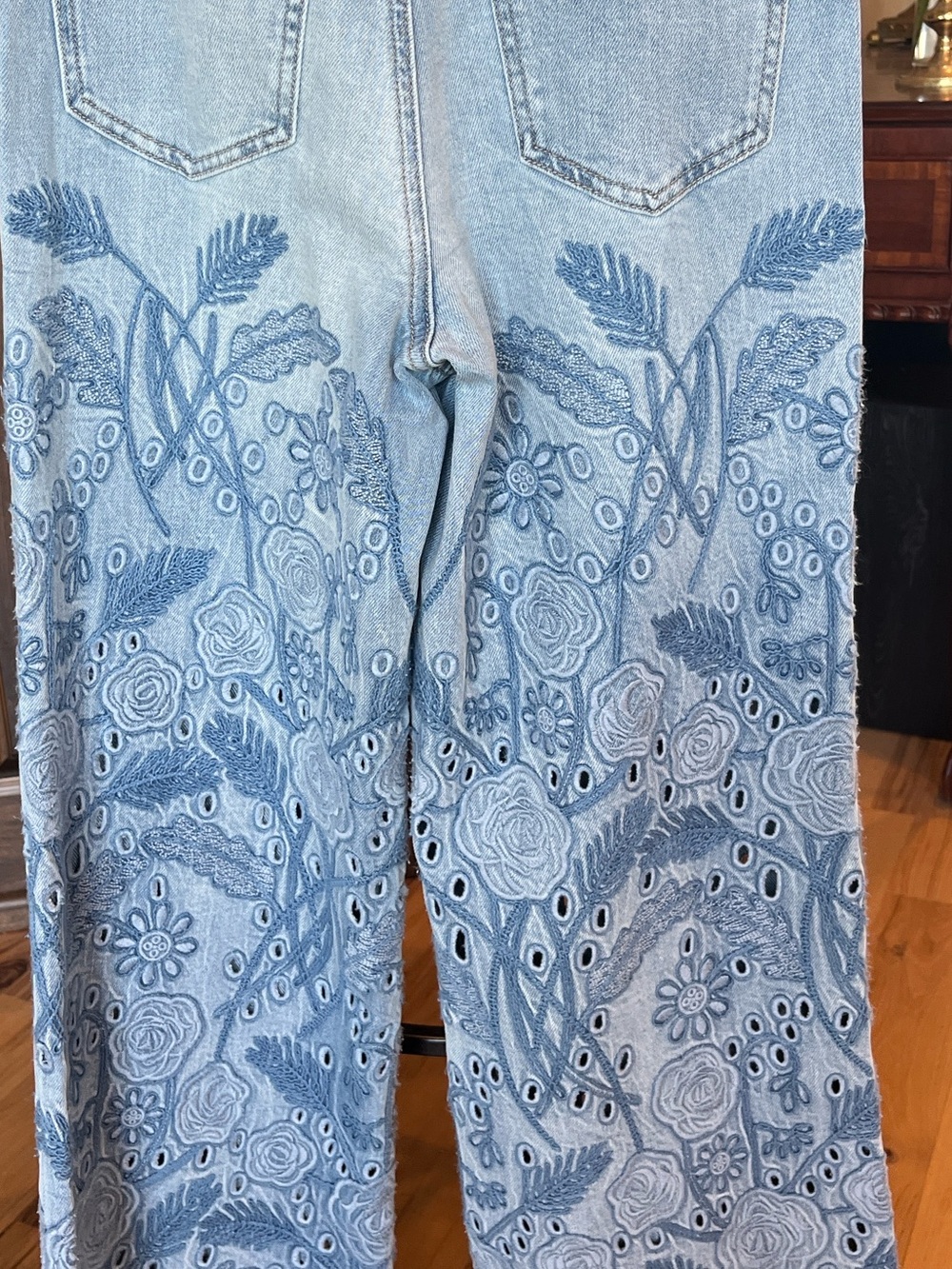 BAYEAS Light Blue Embroidered Wide-Leg Jeans - Picture 9 of 12